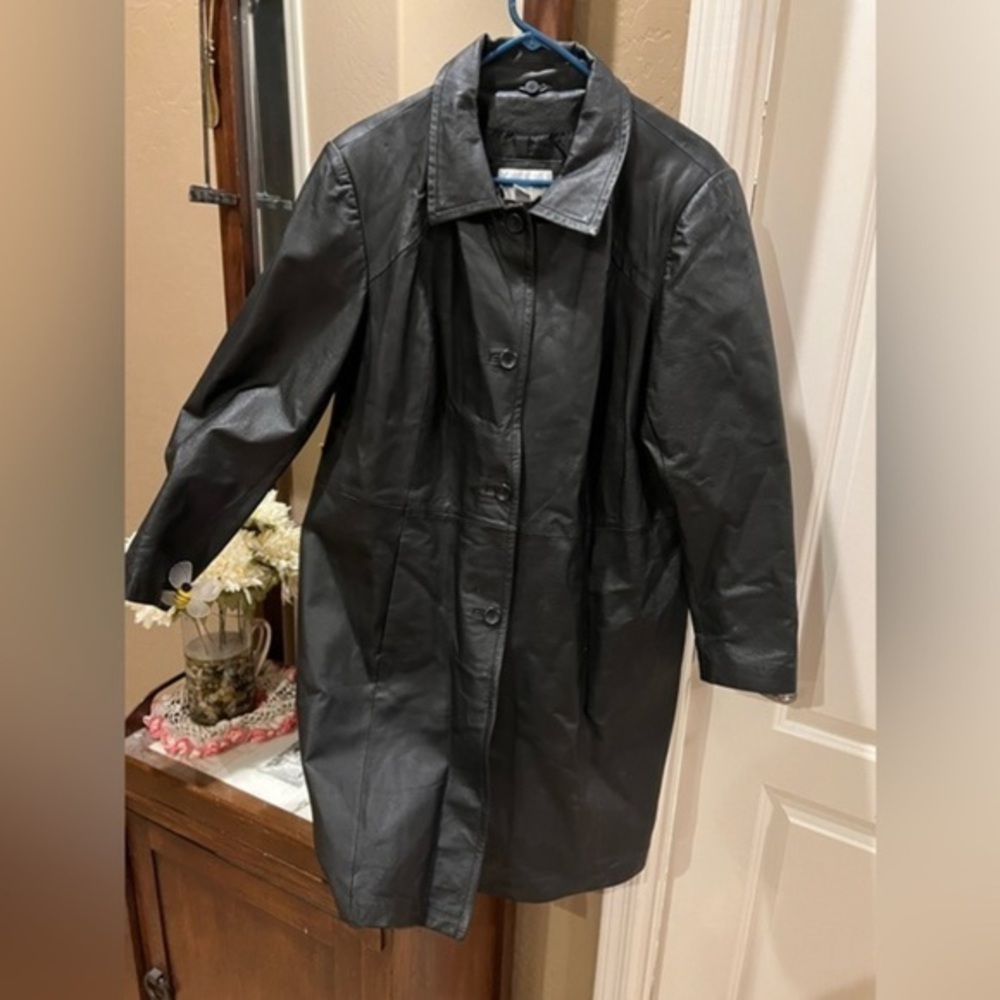 WORTHINGTON black leather jacket mid length button front Size 1X